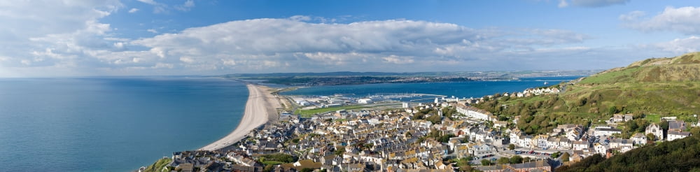 High angle view of a city at waterfront Chesil Beach Isle of Portland Dorset England Canvas Art - Panoramic Images (27 x 9)