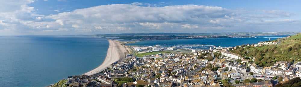 High angle view of a city at waterfront Chesil Beach Isle of Portland Dorset England Canvas Art - Panoramic Images (36 x 12)