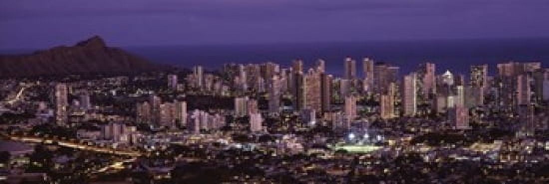 High angle view of a city lit up at dusk Honolulu Oahu Honolulu County Hawaii USA 2010 Canvas Art - Panoramic Images (18 x 6)