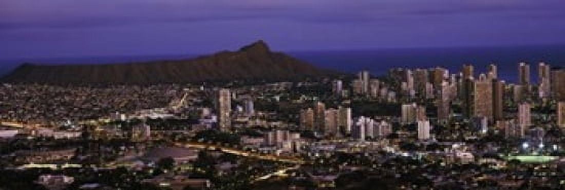 High angle view of a city lit up at dusk Honolulu Oahu Honolulu County Hawaii USA 2010 Canvas Art - Panoramic Images (18 x 6)