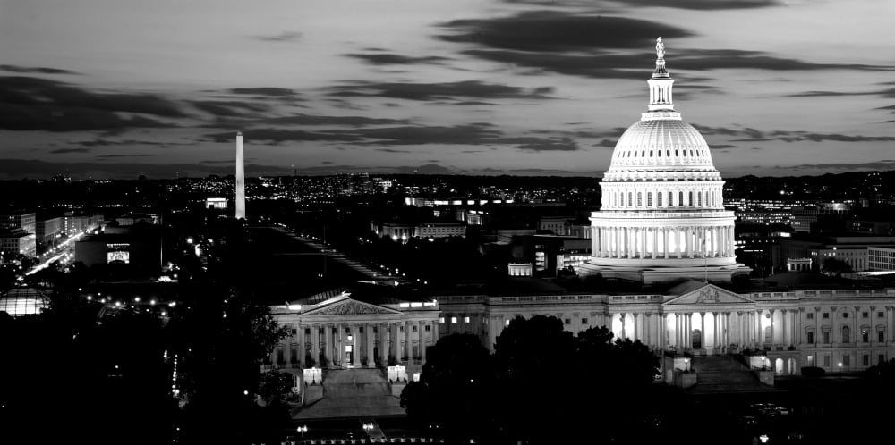 High angle view of a city lit up at dusk Washington DC USA Canvas Art - Panoramic Images (12 x 24)