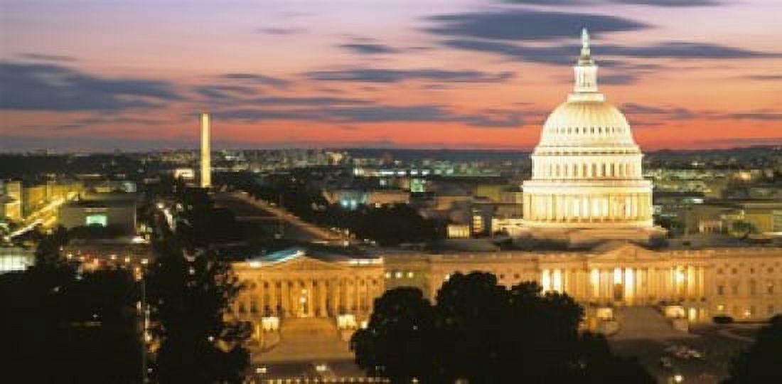 High angle view of a city lit up at dusk Washington DC USA Canvas Art - Panoramic Images (24 x 12)