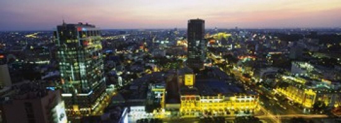 High angle view of a city lit up at night Ho Chi Minh City Vietnam Canvas Art - Panoramic Images (18 x 7)
