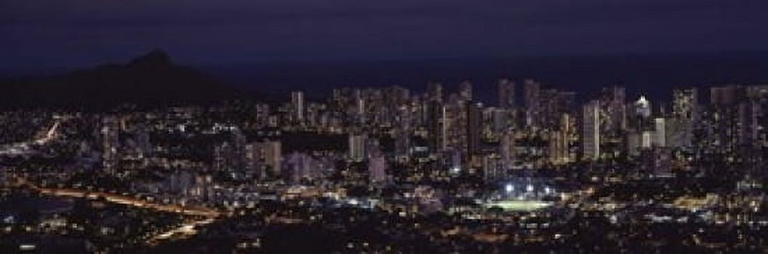 High angle view of a city lit up at night Honolulu Oahu Honolulu County Hawaii USA Canvas Art - Panoramic Images (18 x 6)