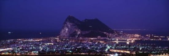 High angle view of a city lit up at night Rock Of Gibraltar Andalusia Spain Canvas Art - Panoramic Images (36 x 12)