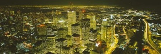 High angle view of a city lit up at night View from CN Tower Toronto Ontario Canada Canvas Art - Panoramic Images (36 x 12)