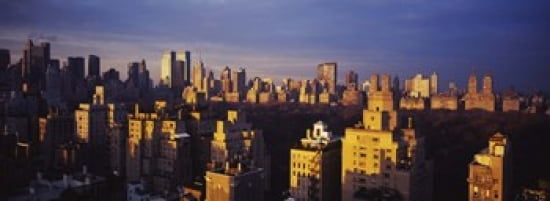 High angle view of a cityscape Central Park Manhattan New York City New York State USA Canvas Art - Panoramic Images (36 x 13)