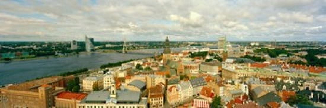 High angle view of a cityscape Daugava River Riga Latvia Canvas Art - Panoramic Images (36 x 12)