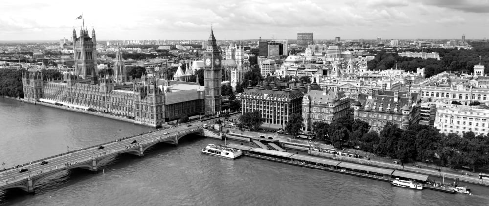 High angle view of a cityscape Houses of Parliament Thames River City of Westminster London England Canvas Art - Panoramic Images (6 x 15)