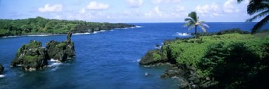 High angle view of a coast Hana Coast Black Sand Beach Hana Highway Waianapanapa State Park Maui Hawaii USA Canvas Art - Panoramic Images (36 x 12)