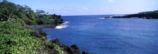 High angle view of a coast Hana Coast Black Sand Beach Hana Highway Waianapanapa State Park Maui Hawaii USA Canvas Art - Panoramic Images (36 x 13)