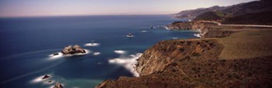High angle view of a coastline Big Sur night time long exposure California USA Canvas Art - Panoramic Images (36 x 12)