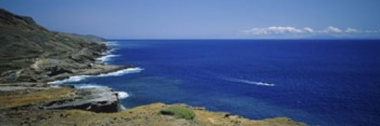 High angle view of a coastline Oahu Hawaii Islands USA Canvas Art - Panoramic Images (36 x 12)