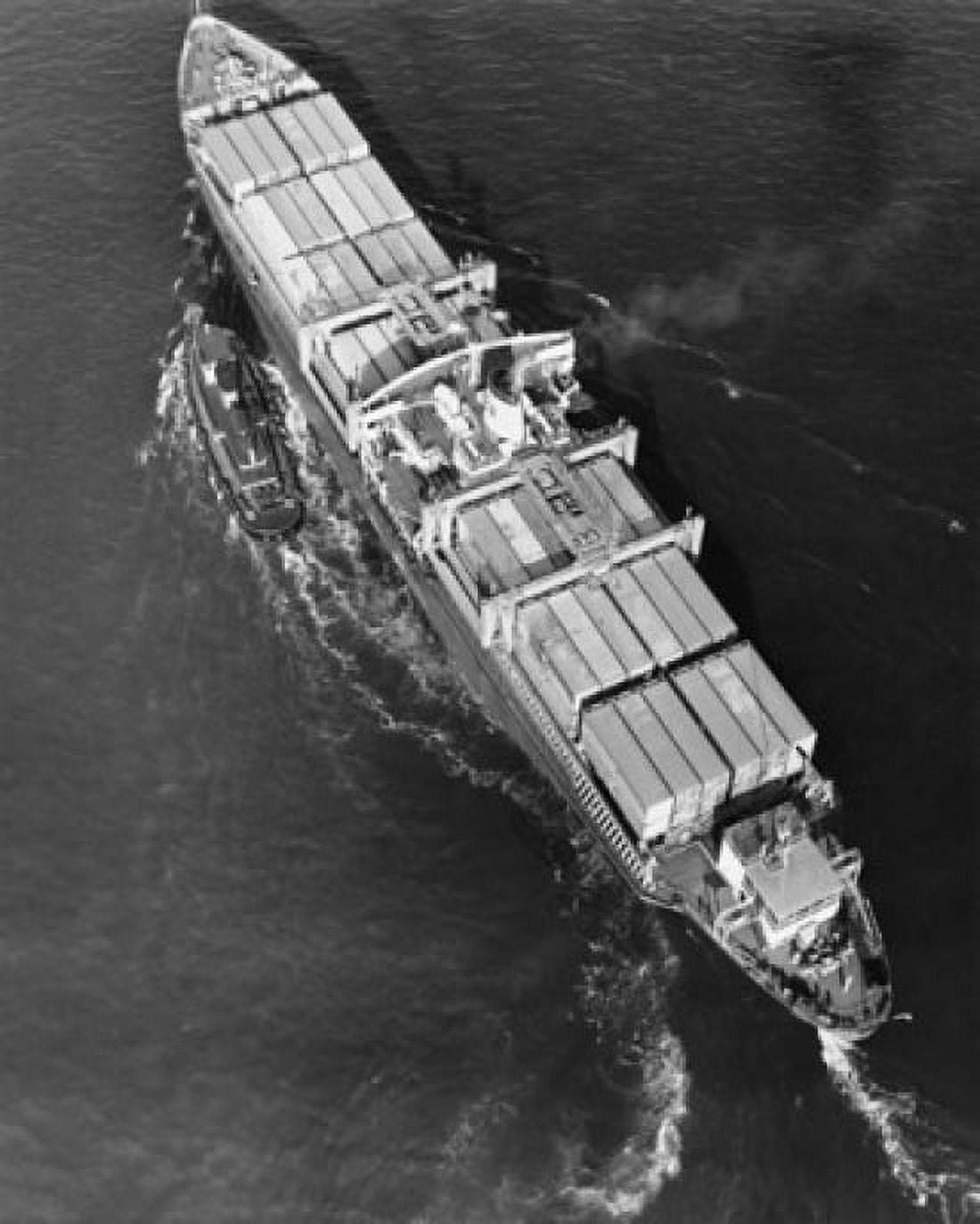 High angle view of a container ship and a tugboat in the sea Canvas Art - (18 x 24)
