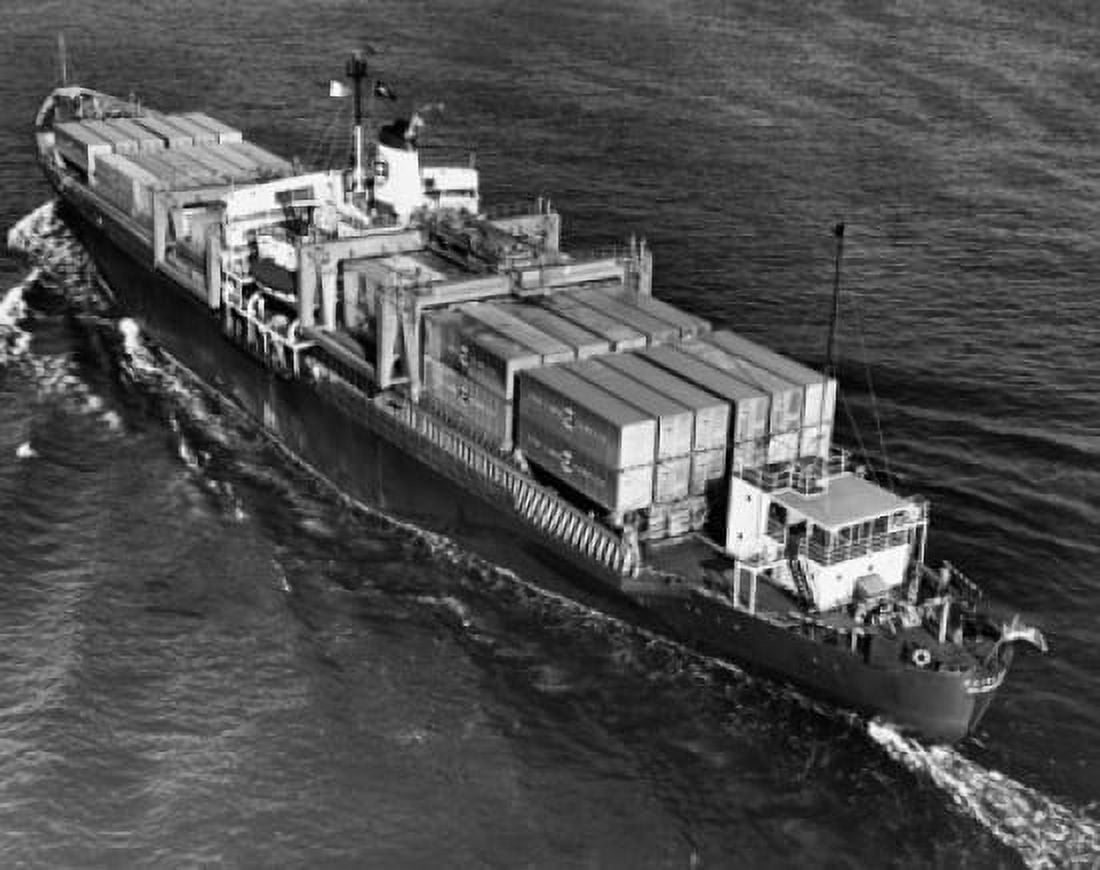 High angle view of a container ship in the sea Canvas Art - (24 x 36)