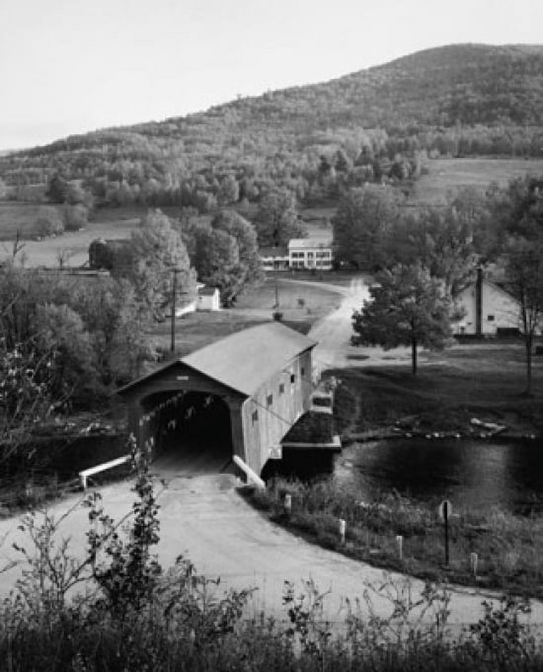 High angle view of a covered bridge across a river West Arlington Vermont USA Canvas Art - (18 x 24)