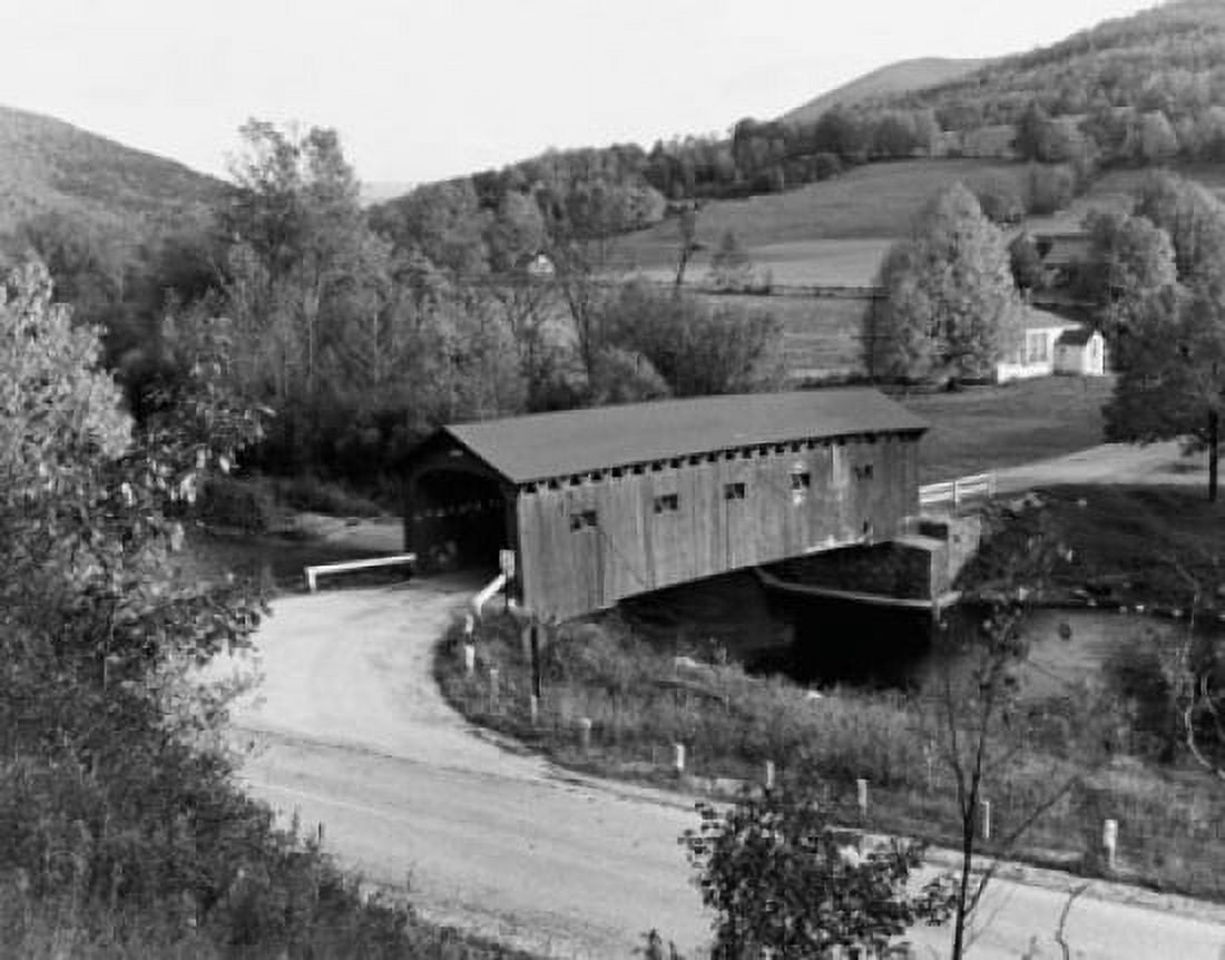 High angle view of a covered bridge across a river West Arlington Vermont USA Canvas Art - (24 x 36)