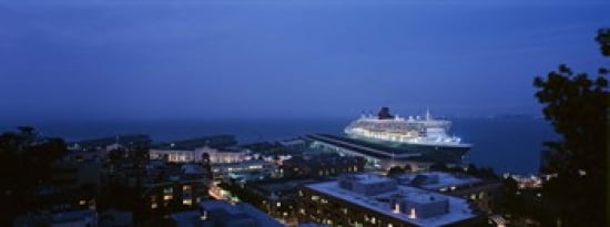 High angle view of a cruise ship at a harbor RMS Queen Mary 2 San Francisco California USA Canvas Art - Panoramic Images (30 x 12)