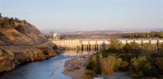 High angle view of a dam on a river Nimbus Dam American River Sacramento County California USA Canvas Art - Panoramic Images (24 x 12)