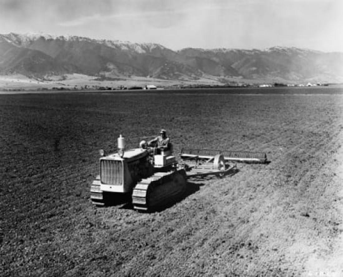High angle view of a farmer plowing a field with a chisel plow California USA Canvas Art - (24 x 36)