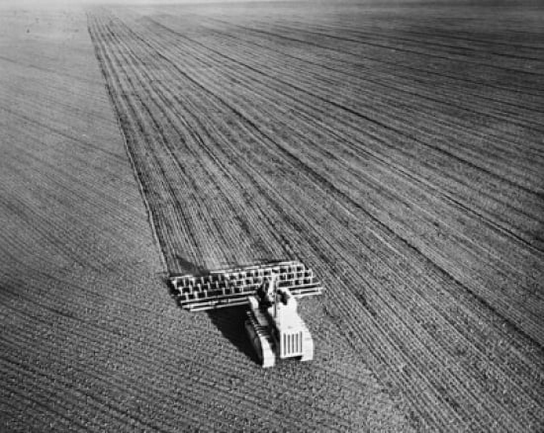 High angle view of a farmer plowing a field with a harrow California USA Canvas Art - (18 x 24)