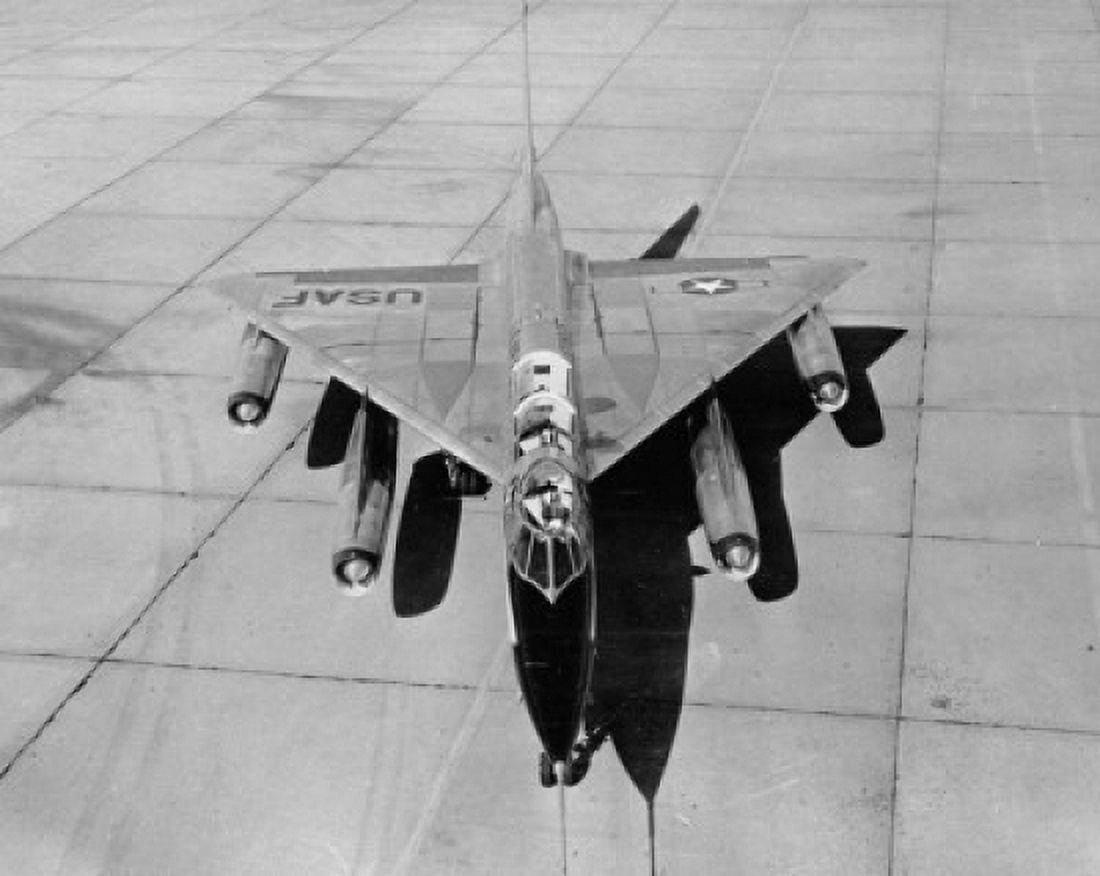 High angle view of a fighter plane on a military base Convair F-102A Delta Dagger Supersonic All-Weather Interceptor Canvas Art - (24 x 36)