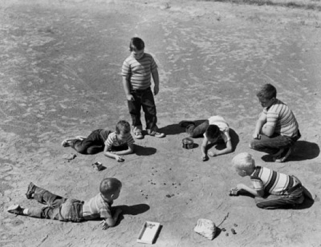 High angle view of a group of boys playing marbles Canvas Art - (24 x 36)