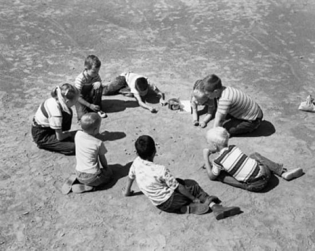 High angle view of a group of children playing with marbles Canvas Art - (18 x 24)
