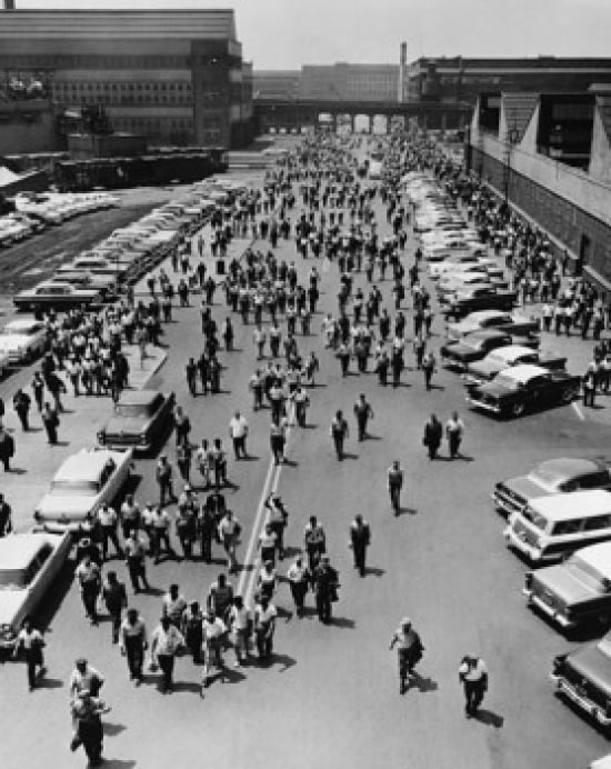 High angle view of a group of industrial laborer walking on a road Rouge plant Ford Motor Company Dearborn Michigan USA Canvas Art - (18 x 24)