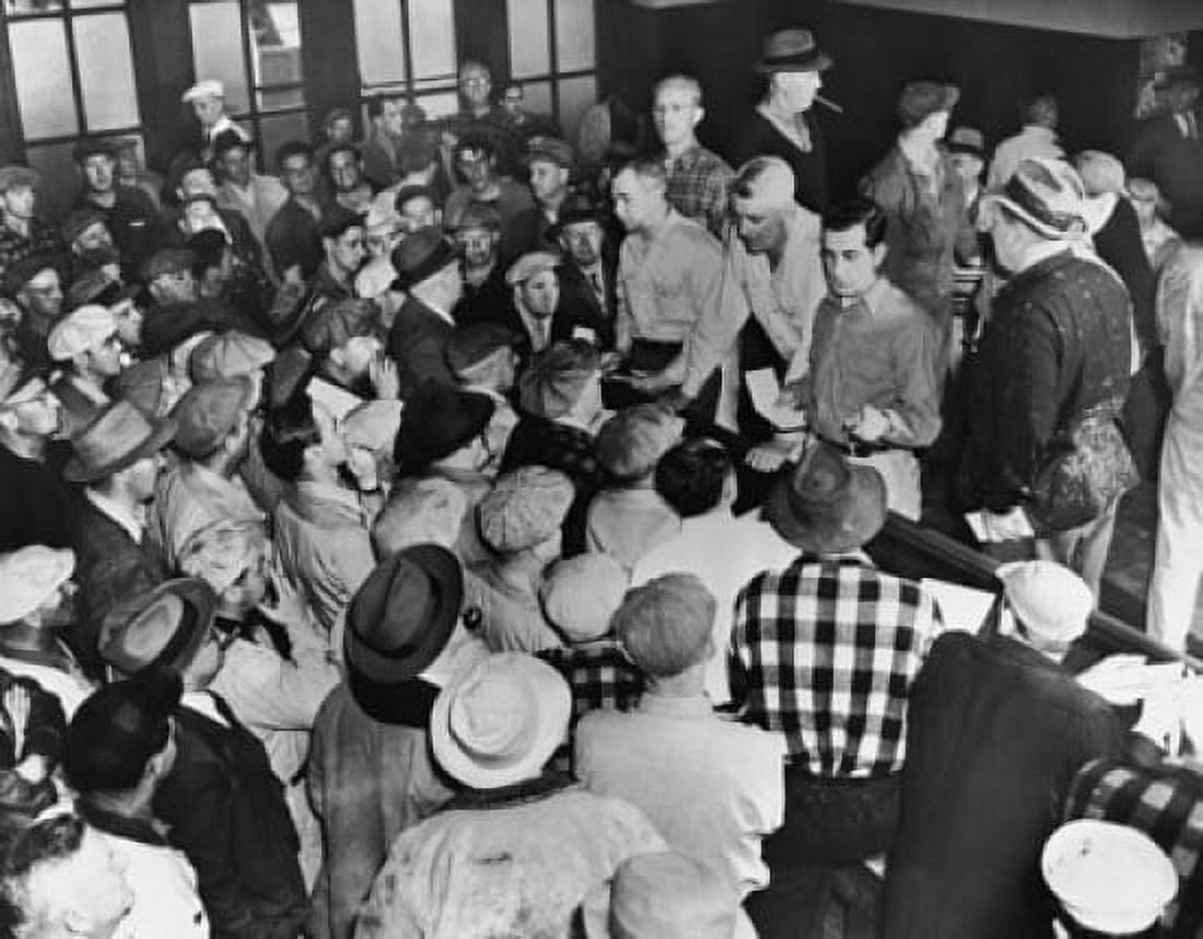 High angle view of a group of people in an auction room New England Fish Exchange Boston Massachusetts USA Canvas Art - (18 x 24)