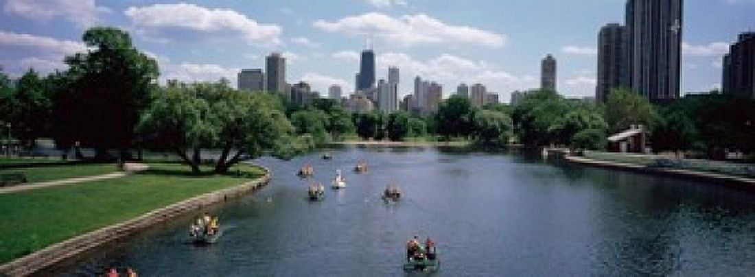 High angle view of a group of people on a paddle boat in a lake Lincoln Park Chicago Illinois USA Canvas Art - Panoramic Images (18 x 7)