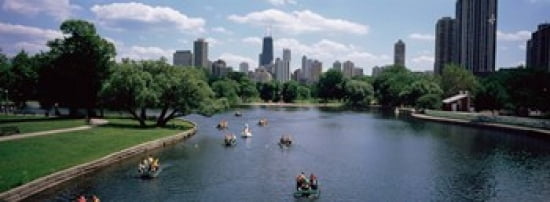 High angle view of a group of people on a paddle boat in a lake Lincoln Park Chicago Illinois USA Canvas Art - Panoramic Images (36 x 13)