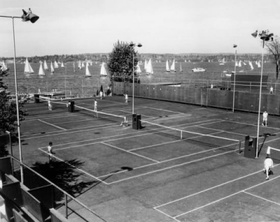 High angle view of a group of people practicing tennis on a tennis court Seattle Washington USA Canvas Art - (18 x 24)