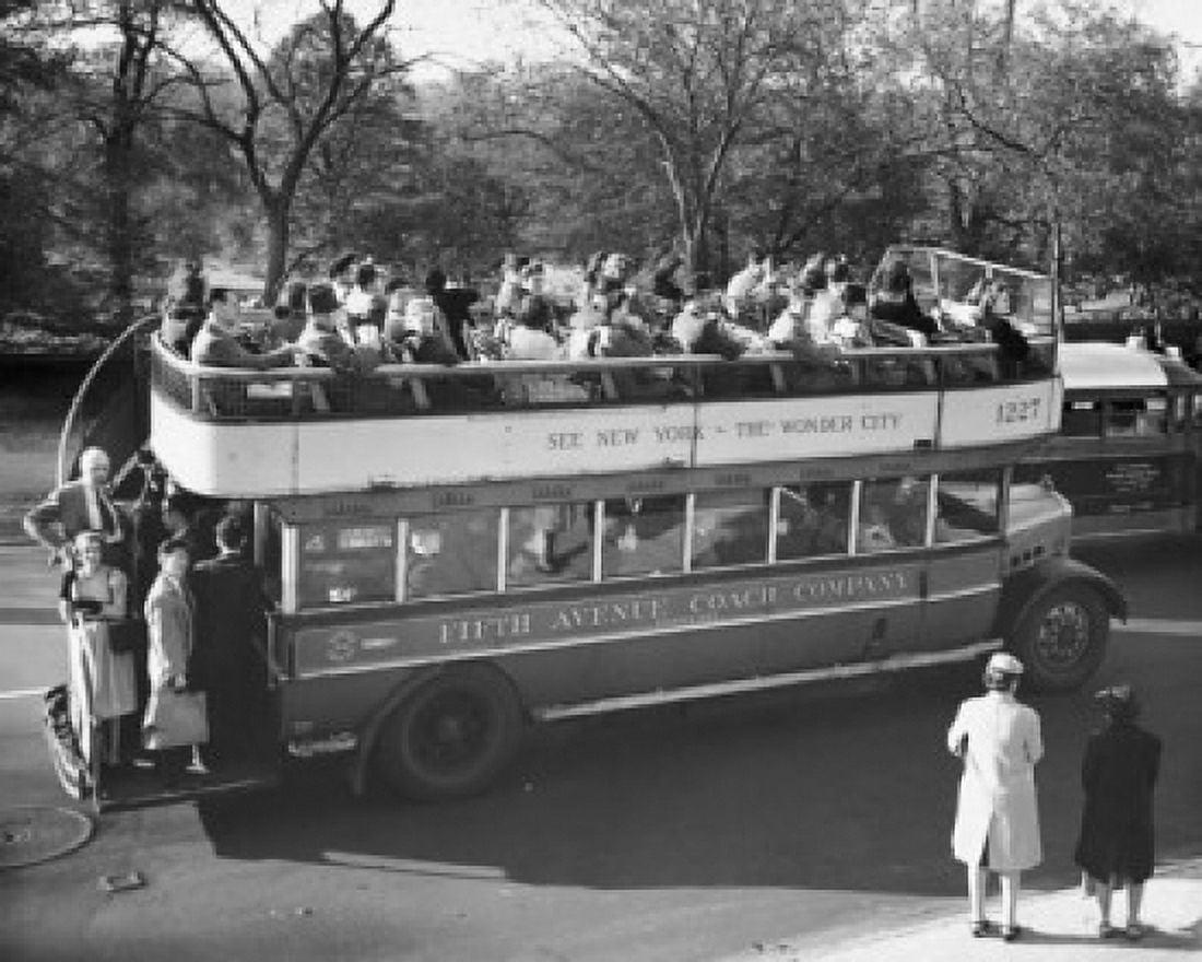 High angle view of a group of people traveling in an open-air bus Canvas Art - (18 x 24)