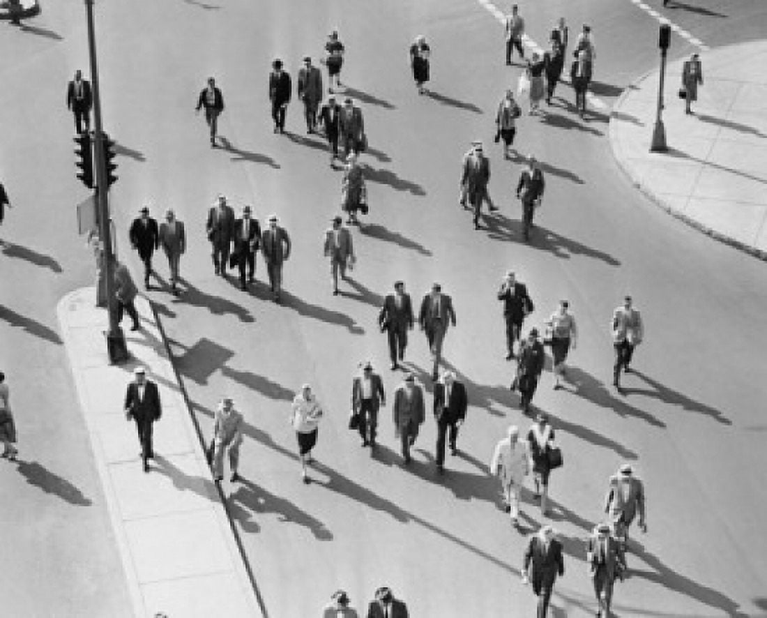 High angle view of a group of people walking in a city street Canvas Art - (18 x 24)