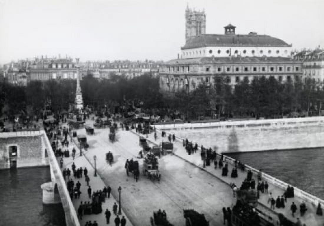 High angle view of a group of people walking on a bridge Saint-Jacques Tower Sarah Bernhardt Theater Paris France Canvas Art - (18 x 24)