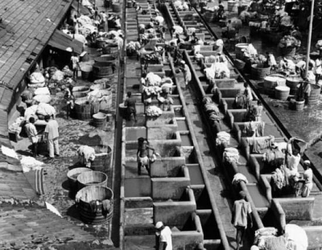 High angle view of a group of people washing clothes at a laundry Mumbai Maharashtra India Canvas Art - (24 x 36)