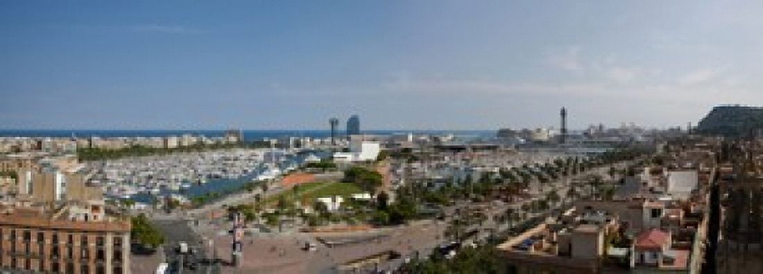 High angle view of a harbor Port Vell Barcelona Catalonia Spain Canvas Art - Panoramic Images (36 x 13)