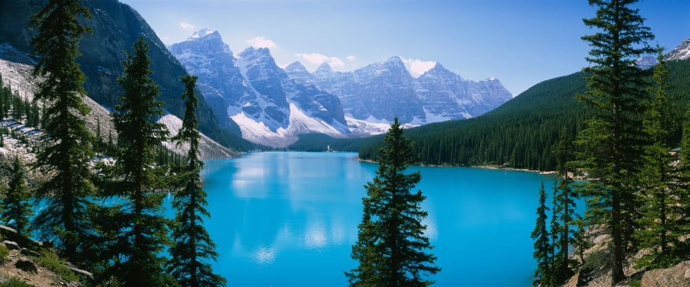 High angle view of a lake Moraine Lake Valley of ten peaks Banff National Park Alberta Canada Canvas Art - Panoramic Images (36 x 12)