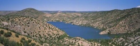 High angle view of a lake surrounded by hills Santa Cruz Lake New Mexico USA Canvas Art - Panoramic Images (36 x 12)