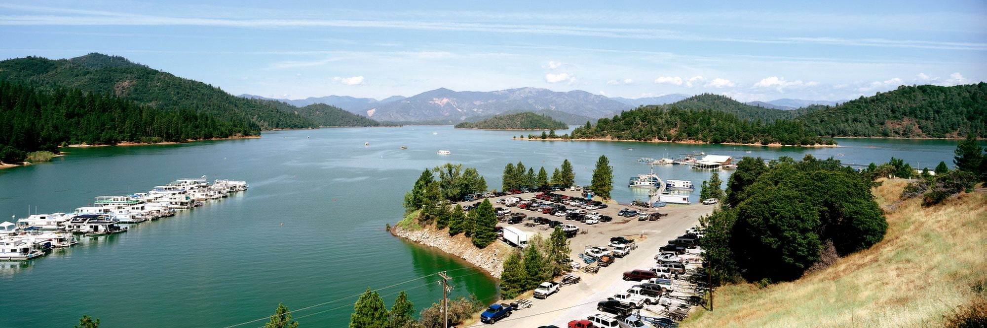 High angle view of a lake surrounded by mountains Shasta Lake California USA Canvas Art - Panoramic Images (12 x 36)
