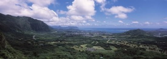 High angle view of a landscape Kaneohe Oahu Hawaii USA Canvas Art - Panoramic Images (36 x 13)
