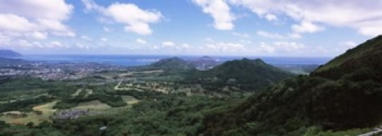 High angle view of a landscape Kaneohe Oahu Hawaii USA Canvas Art - Panoramic Images (36 x 13)