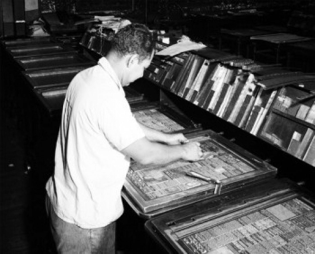 High angle view of a male worker in a printing press Canvas Art - (24 x 36)