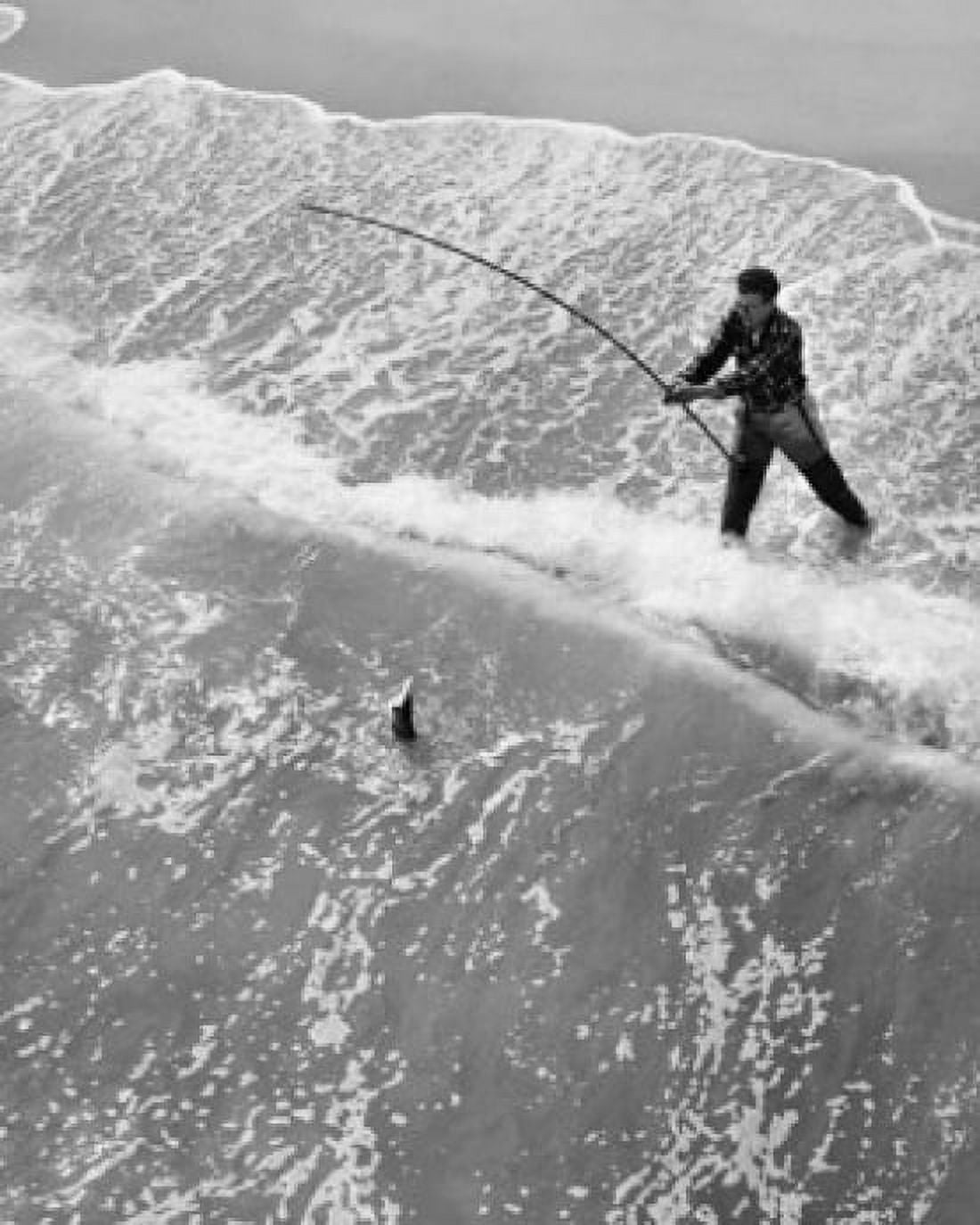 High angle view of a man fishing in the sea Canvas Art - (24 x 36)
