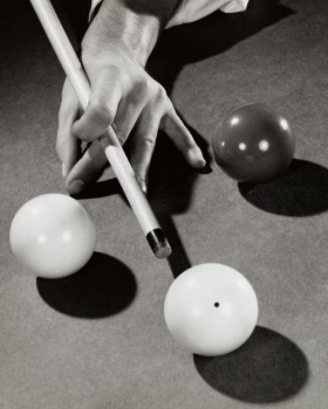 High angle view of a mans hand hitting a pool ball with a cue stick Canvas Art - (24 x 36)