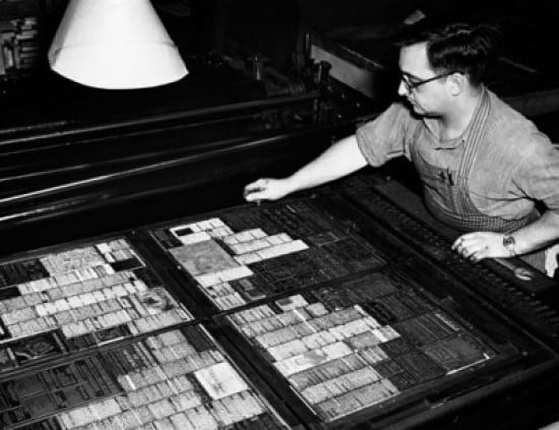 High angle view of a mature man working in a flatbed press Canvas Art - (18 x 24)