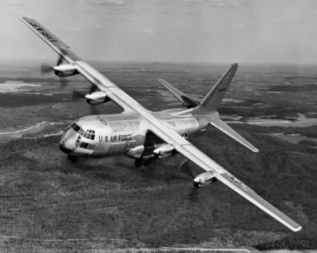 High angle view of a military airplane C-130E Hercules Canvas Art - (18 x 24)
