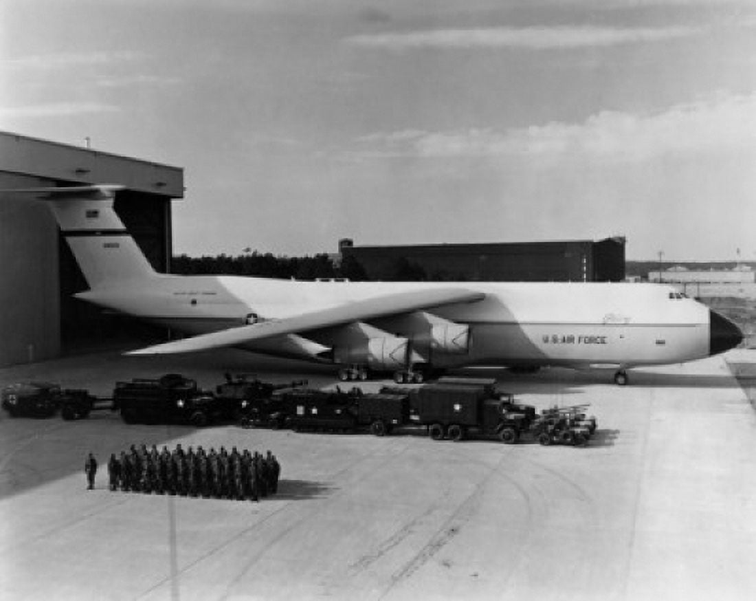 High angle view of a military airplane C-5 Galaxy US Air Force Canvas Art - (18 x 24)