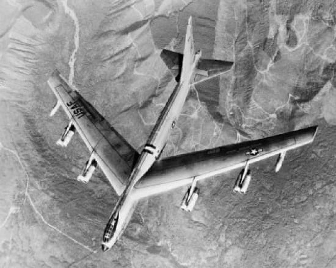 High angle view of a military plane Suspended Jet Engines External Fuel Tanks US Air Force Canvas Art - (24 x 36)